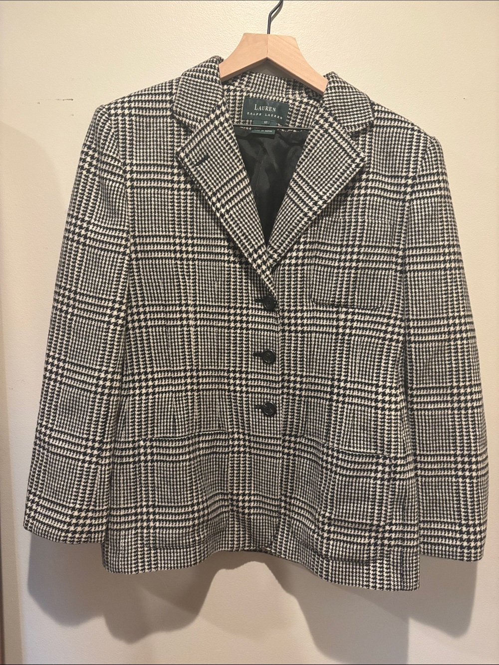 Lauren Ralph Lauren • Black and White 100% Wool Glen Plaid Blazer